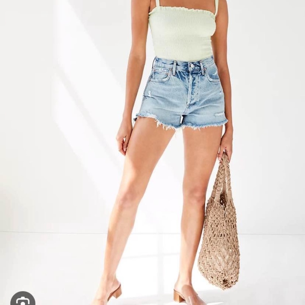 Agolde High Waist Blue Denim Shorts